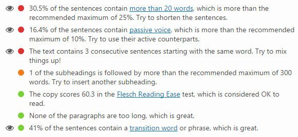Yoast's Readability Score on this post
